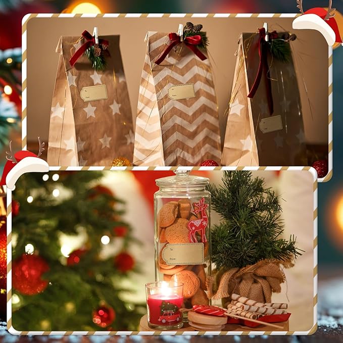 600 Pcs Gift Tag Stickers, 4 Styles Natural Kraft to and from Gift Tag Stickers 1.18"X2.36" Self Adhesive Christmas Labels Holiday Present Labels, 300 Pcs/Roll