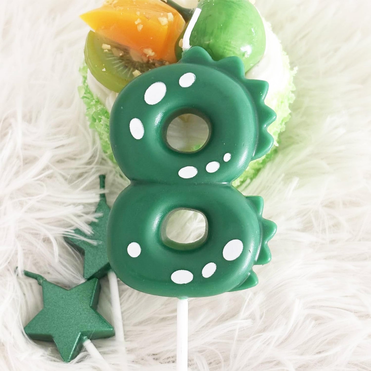 2.75 Inch Green Dinosaur Shaped 8 Number Birthday Candles and Star Birthday Candles,Suitable for Dinosaur Birthday Decorations & Themed Parties Celebration