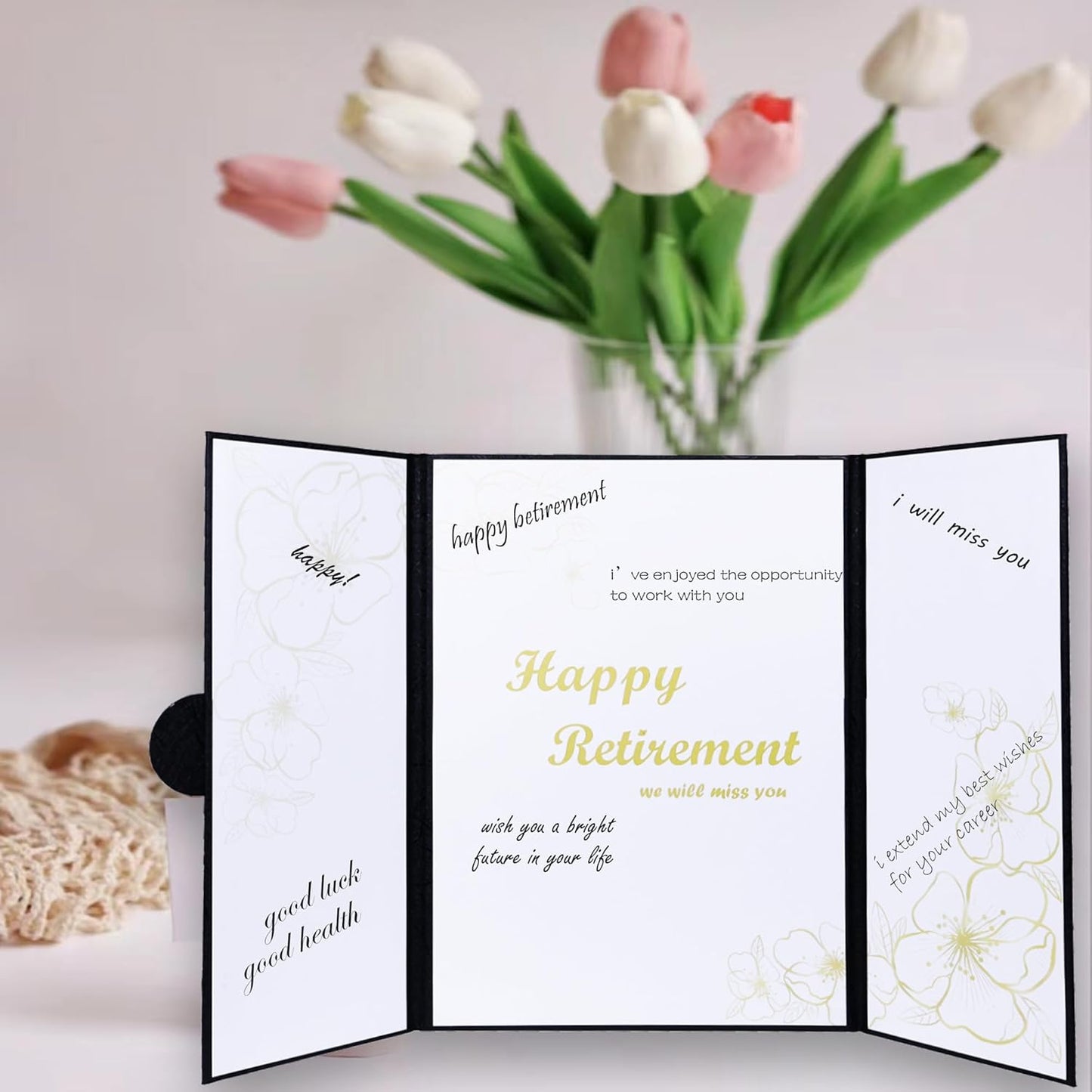 Large Retirement Card for Men Women, Black Gold Retirement Party Decorations, Happy Farewell Guest Book Alternative, Jumbo Greeting Card Retirements Gifts Signature Board Book for Party Supplies