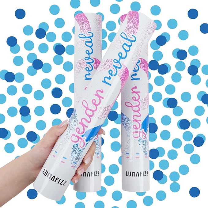 Gender Reveal Confetti Cannon - Confetti Poppers - Blue, 2 Pack - Baby Boy Gender Reveal Party Poppers - Blue Paper Baby Party Supplies Pop Gun