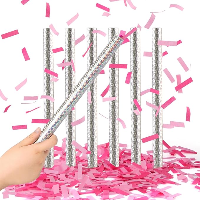 BATTIFE It's a Girl, 6Pack Gender Reveal Confetti Sticks, Tissue Paper Confetti Flick Flutter Wands for Baby Girl Shower, Wedding, Birthday Party Supplies Decoration, Shoot Poppers, 14inch Pink