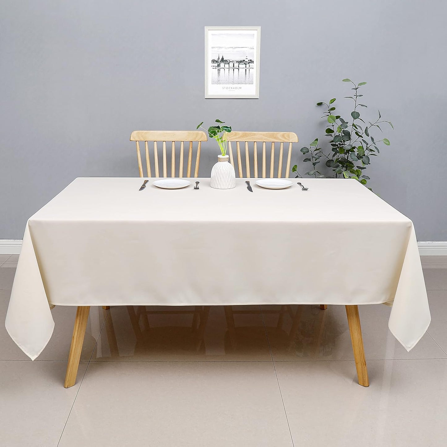 Wewoch Beige Rectangle Tablecloth Water Resistant Washable Polyester Table Cloth for Dining,Kitchen, Parties Weddings and Outdoor Use 52 Inch by 70 Inch