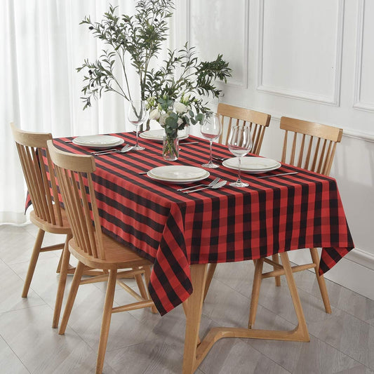maxmill Checkered Rectangular Tablecloth Water Resistance Antiwrinkle Spillproof Heavy Weight Soft Gingham Plaid Table Cloth for Buffet Banquet Parties Holiday Dinner, 60 x 104 Inch Black and Red