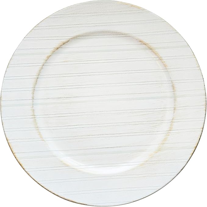 13" Antique Charger Plates, Stripe Pattern White Charger Plate Set of 6, Round Server Ware Chargers for Dinner Plate, Reusable Bulk Table Setting for Party or Event
