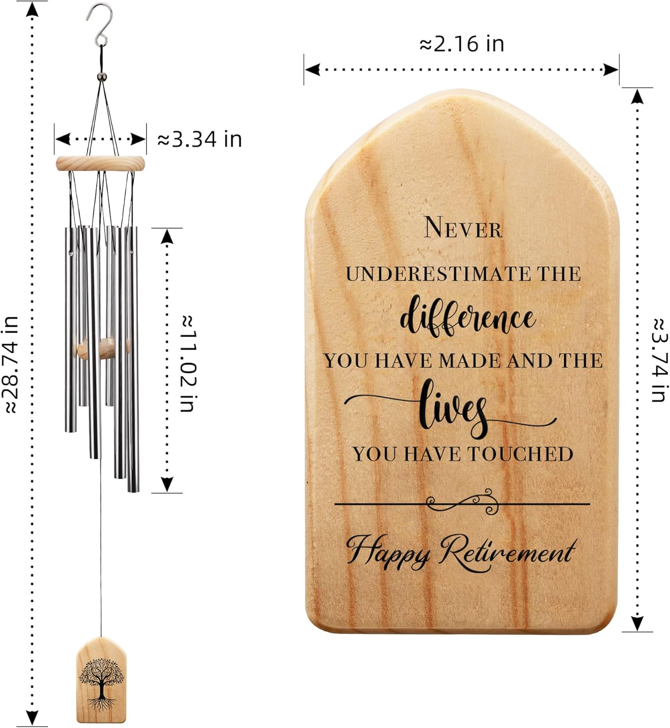 Retirement Gift for Woman Man - Never Underestimate The Difference You Made Wind Chime, Employee Appreciation Gifts, Unique Retirement Keepsake for Coworkers, Boss, Friends, Nurse, Teacher, Coach