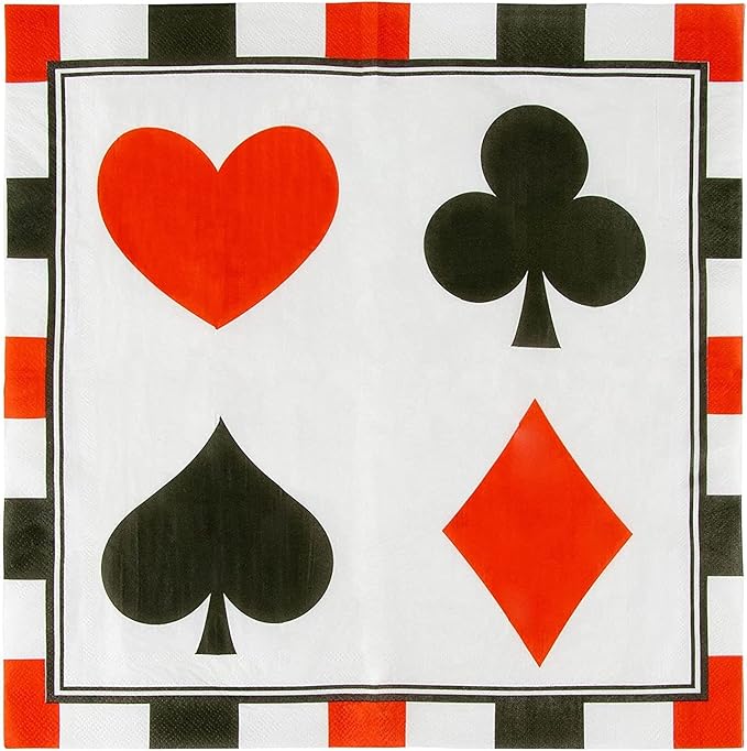 BLUE PANDA Casino Napkins Poker Design - 6.5 x 6.5 in Folded, 2-Ply, 150 Count - Cocktail Napkins & Tissue Paper for Poker Party & Vegas Theme Events