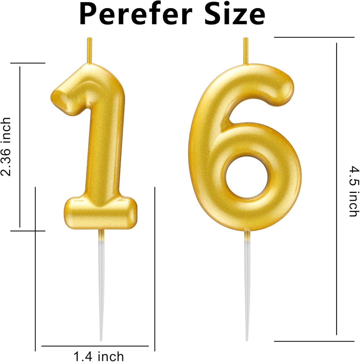 Gold Number 16 Candle Happy Birthday 3D Number Candles for Birthday Cake Party Decoration Wedding Anniversary Celebration Supplies