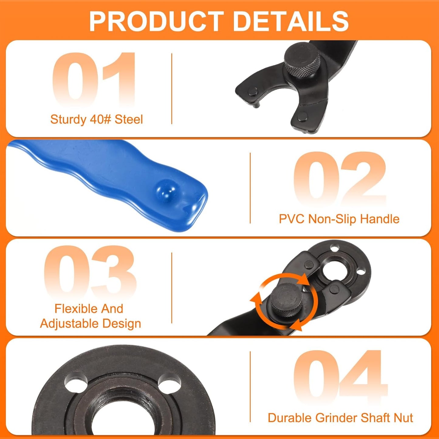 HARFINGTON Adjustable Angle Grinder Wrench Set 0.4"-1.9" Range Universal Lock Nut Pin Spanner Wrench with Grinder Shaft Nut for Angle Grinder Table Grinder, Blue