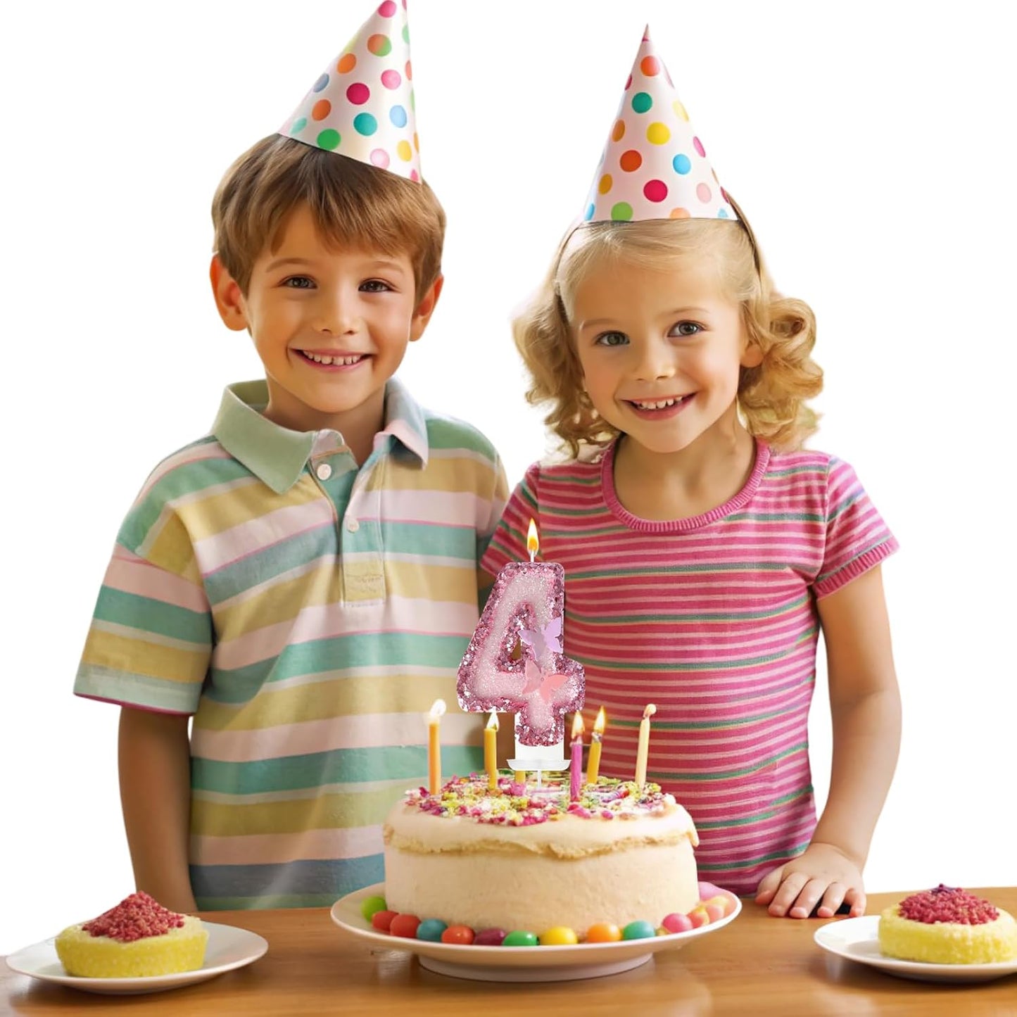 4th Birthday Candles，Glitter Butterfly Cake Toppers Pink Sequins Wedding Numeral Cupcake Decorations，Suitable for Girl and boy Wedding Cakes, Party Celebrations, Birthday Decorations
