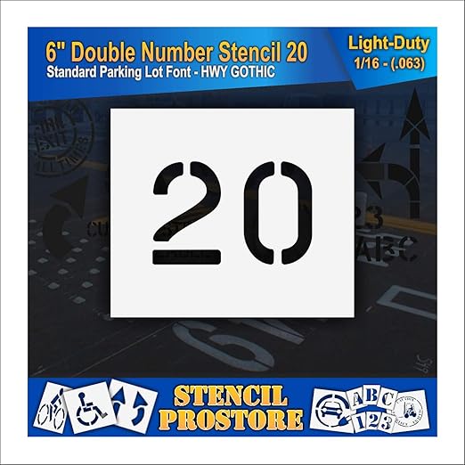 Pavement, Curb, and WheelStop Stencils - 6 inch Double Number Stencil - (20) - 6" x 9" x 1/16" (63 mil) - Light-Duty