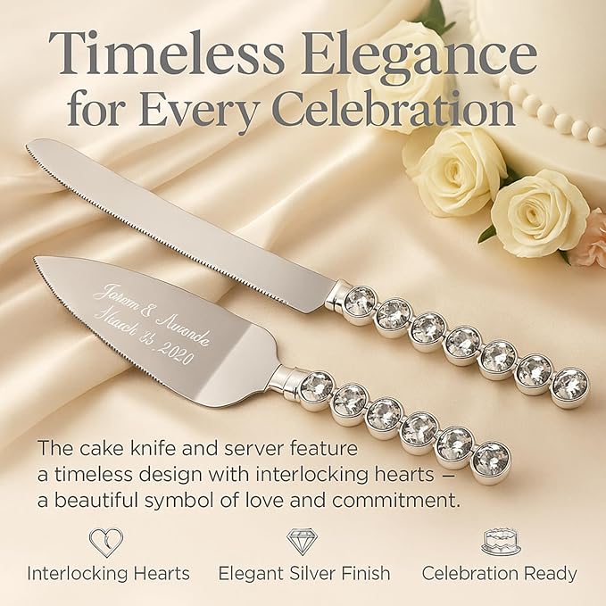 GIFTS INFINITY Personalized Wedding Cake Knife and Server Set with Engraving – Cake Cutting Utensil Set, Keepsake Gift for Wedding, Anniversary, Reception, Birthday & Other Occasions (ST-101)