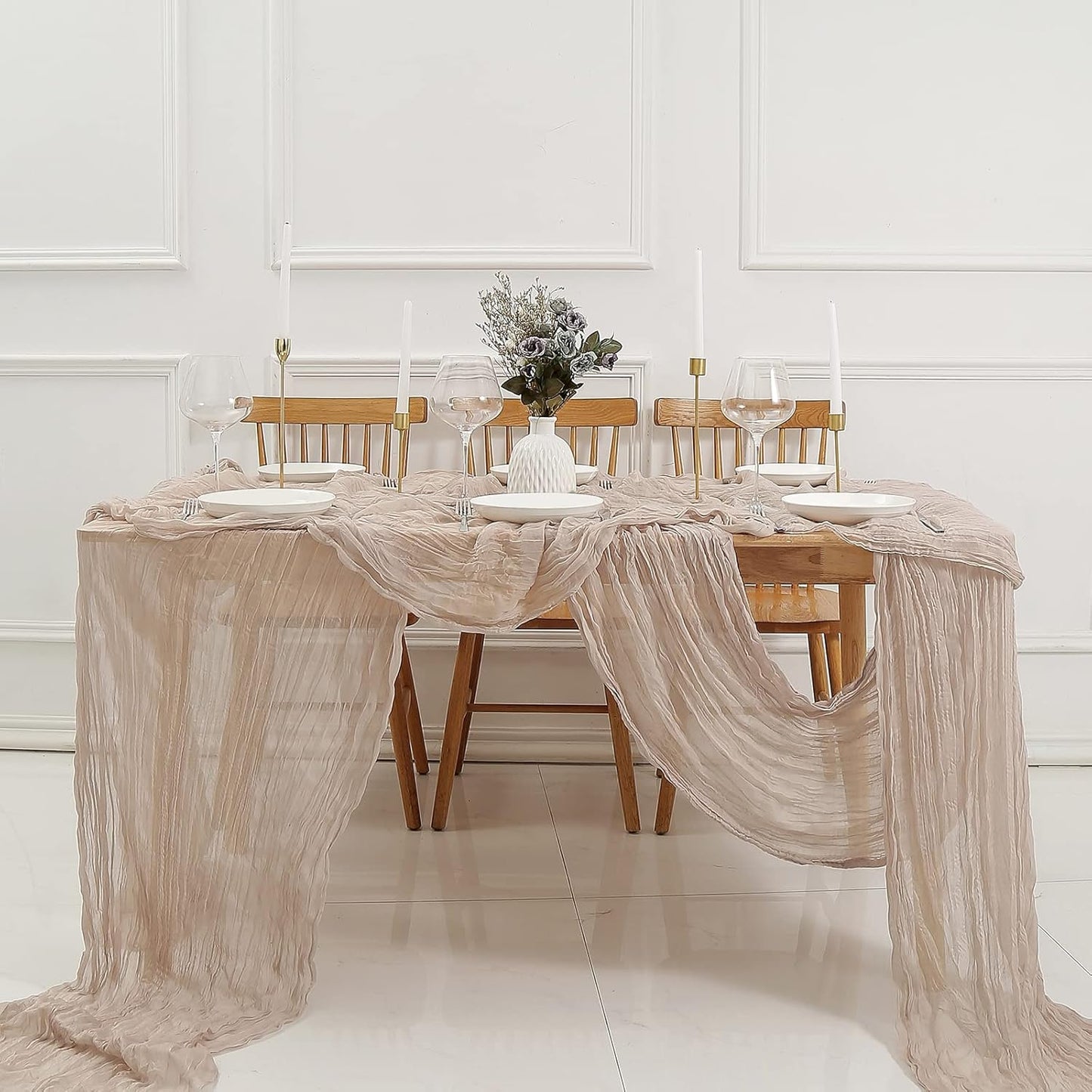 DOLOPL Rosy Brown Cheesecloth Table Runner 13.3ft Boho Gauze Cheese Cloth Table Runner Rustic Sheer Runner 160inch Long for Wedding Bridal Baby Shower Birthday Party Cake Table Decorations