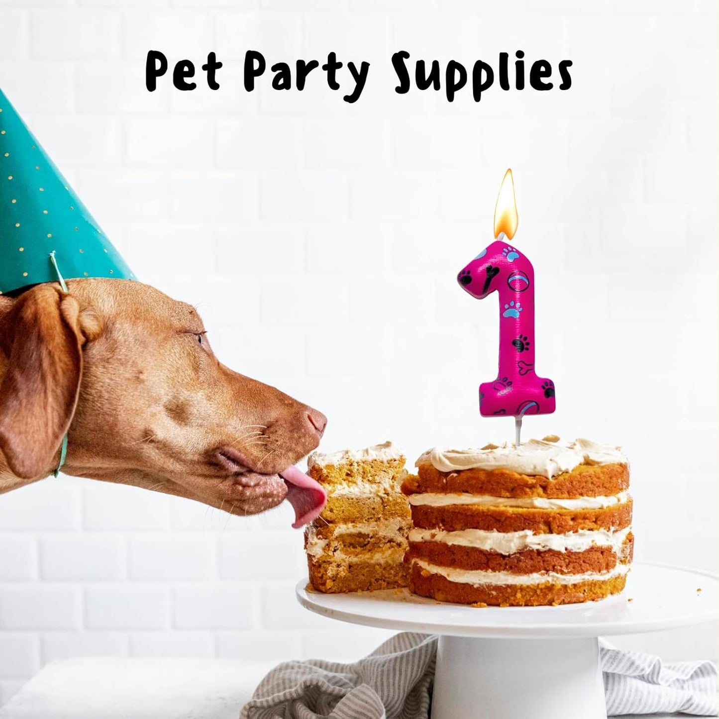Number 1 Pink Purple Dog Paw Birthday Candles Cake Topper Numeral Birthday Candles for Boy Girl Dog Paw Decoration