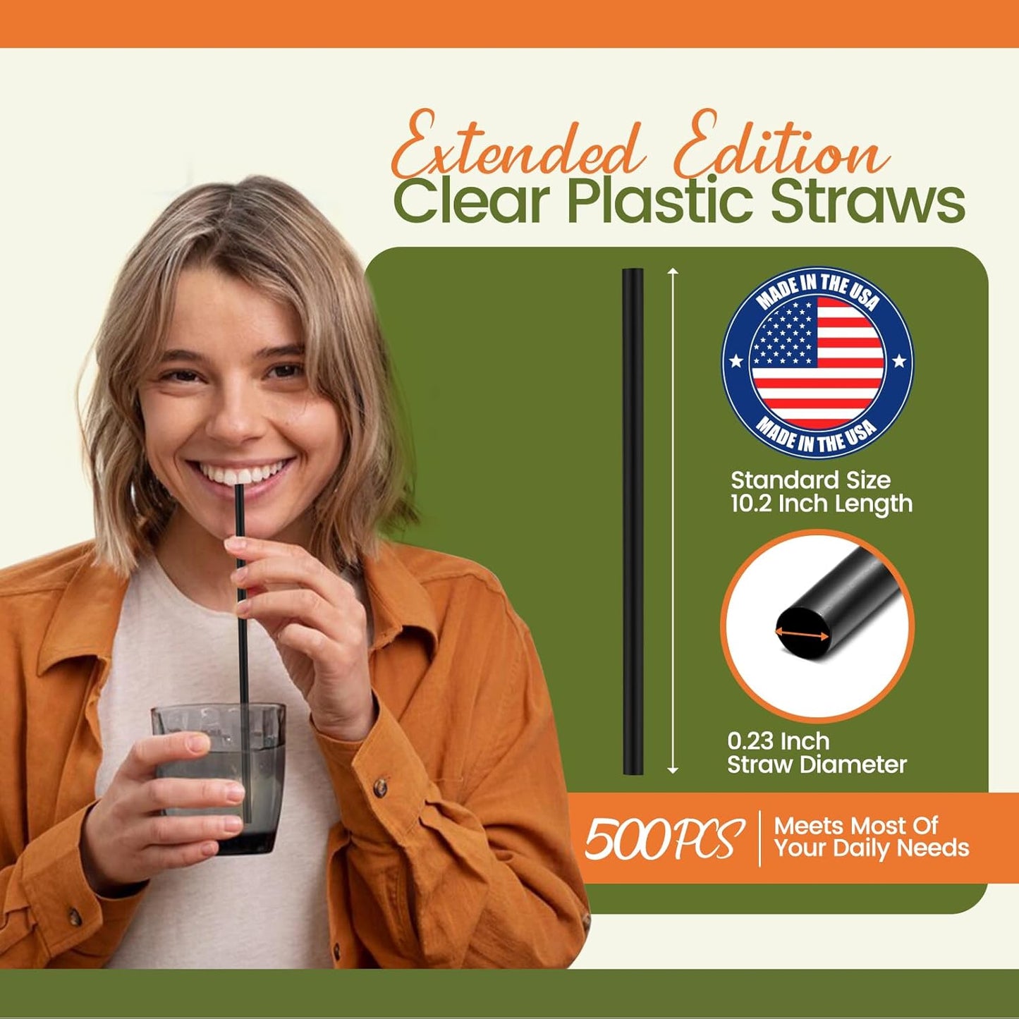 Disposable Drinking Straws,Black,2000 Count,10.25"Long,0.23"Diameter