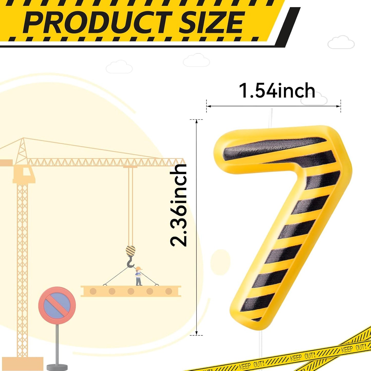 Construction Themed Birthday Candles Number 7 Candle Birthday Party Decoration Cake Topper for Construction Party Decoration Theme Party Supplies (Number 7)