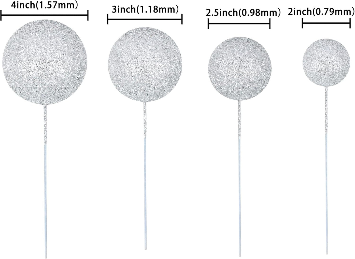 30Pcs Balls Cake Topper Glitter Foam Ball Cake Picks Mini Balloon Cupcake Insert Bubble Balls DIY Decoration for Baby Shower Wedding Anniversary Kids Birthday Graduation Party Cake Decorations Silver