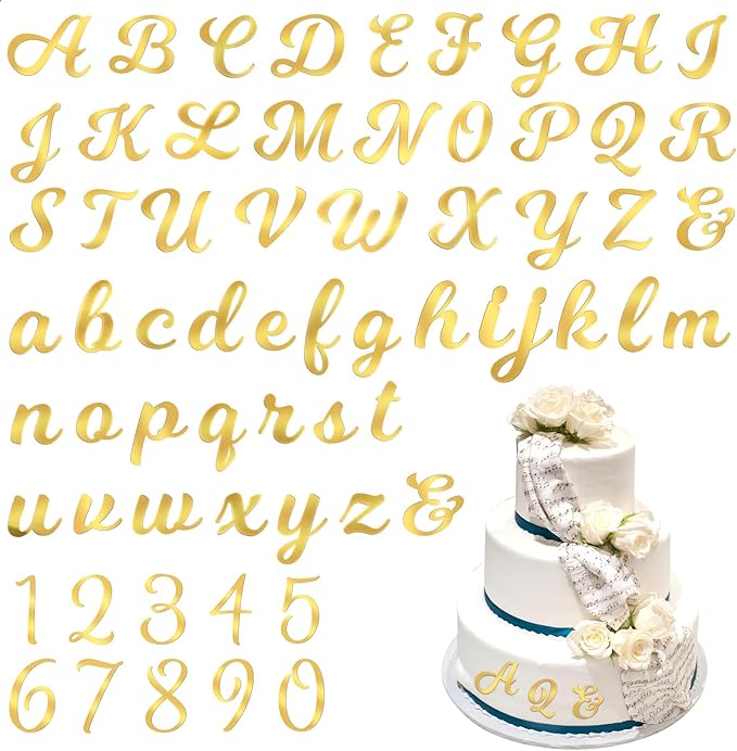 Abeillo 64PCS Gold Letters, Acrylic Cake Topper, 0-9 Number and A-Z Letters for DIY Personalized Birthday Cake Topper