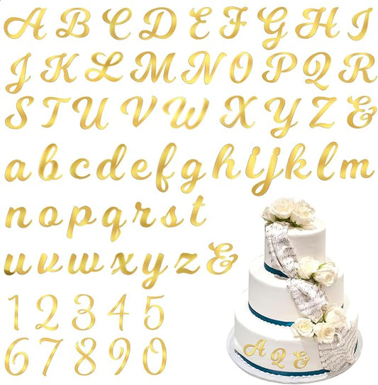 Abeillo 64PCS Gold Letters, Acrylic Cake Topper, 0-9 Number and A-Z Letters for DIY Personalized Birthday Cake Topper