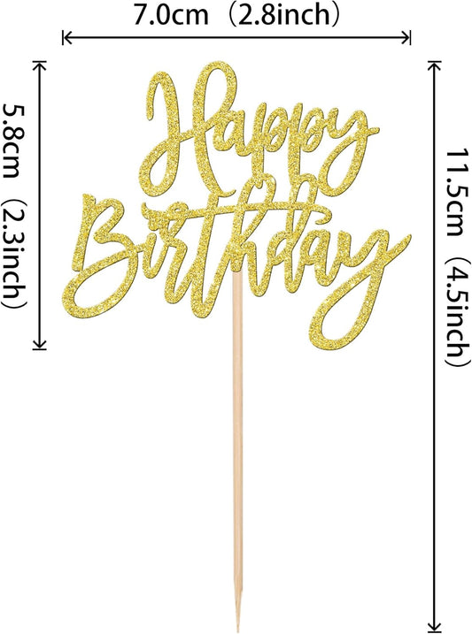24 PCS Happy Birthday Cupcake Toppers Glitter Picks for Celebrating Anniversary Theme Party Cake Decorations Supplies Gold