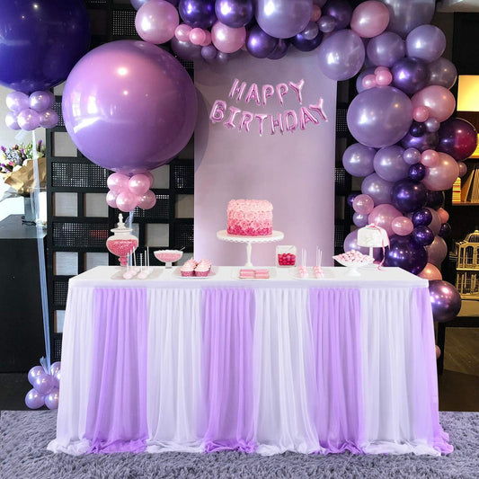 Purple Table Skirt 6ft Lavender Ruffle Tutu Table Skirts Tulle Table Cloths for Parties Baby Shower Girl Butterfly Elephant Birthday Party Wedding Dessert Banquet Decorations