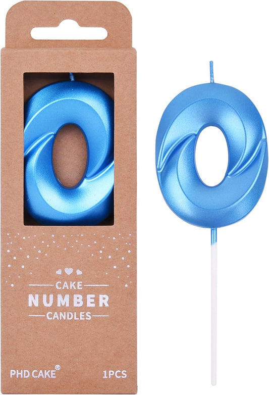 PHD CAKE 2.76 Inch Diamond Blue 0 Number Birthday Candles, Blue Number Candles, Cake Number Candles, Party Celebration