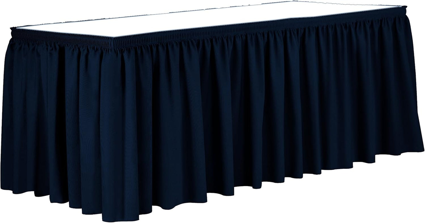 Ultimate Textile Pleat Polyester Fabric Table Skirt - Machine Washable, Flame Resistant, Cut & Sewn in NJ, Desk Skirt - Navy, 21' Shirred Pleat x 42" h