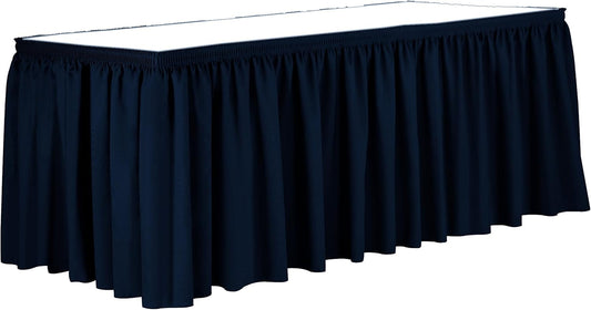 Ultimate Textile Pleat Polyester Fabric Table Skirt - Machine Washable, Flame Resistant, Cut & Sewn in NJ, Desk Skirt - Navy, 21' Shirred Pleat x 42" h