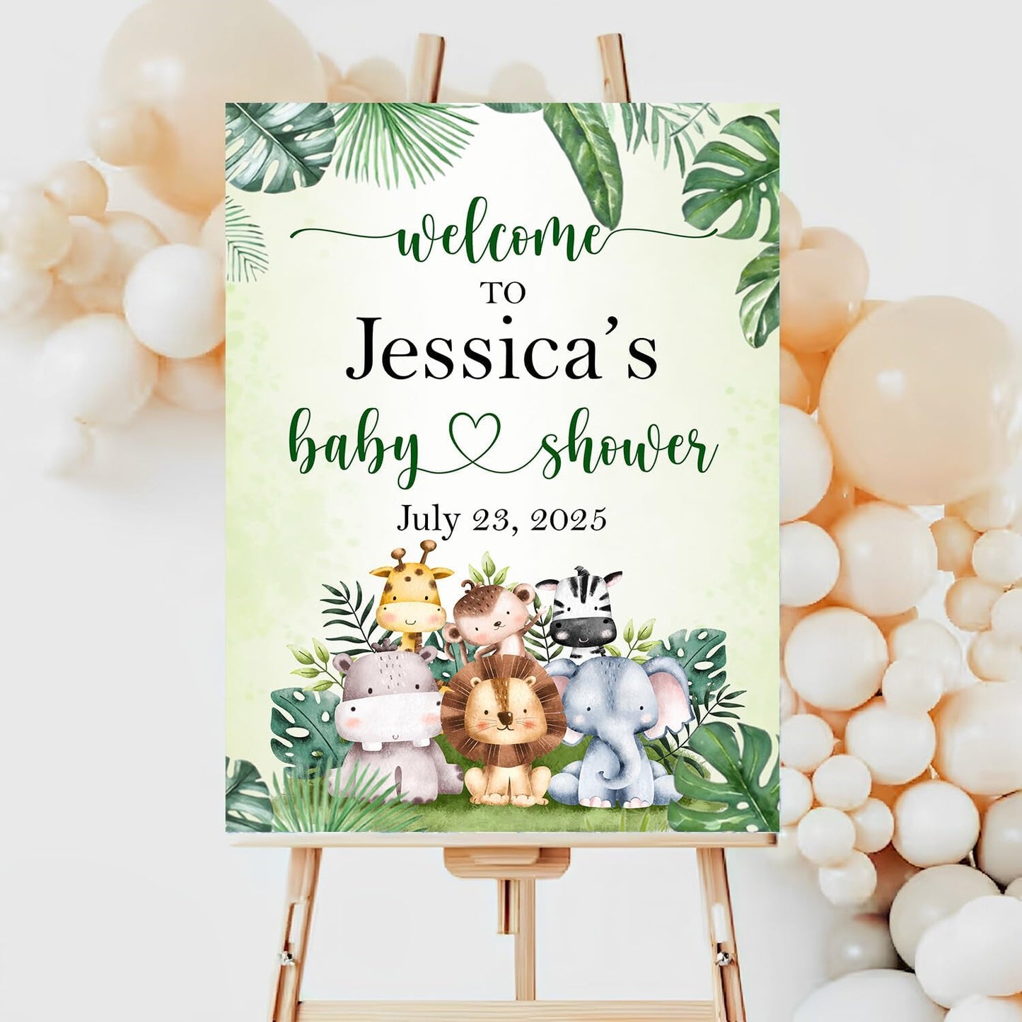 Custom Name Baby Shower Sign, Rustic Welcome Sign, Safari Animals, Gender Neutral, 12x18 inches, Plastic
