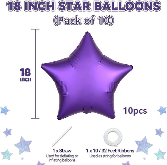Purple Star Foil Balloons, 10PCS Purple Foil Stars Shape Balloons, 18 Inch Metallic Stars Aluminum Balloon Helium Pentagram Balloon for Birthday, Anniversary, Graduation, Halloween Party Decoration