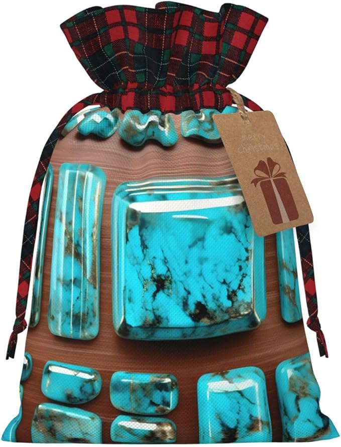 PULaif Bright Aqua Blue Turquoise Christmas Drawstring Gift Bags, Large Size Christmas Bags For Gifts Party Favors, Xmas Gift Bags