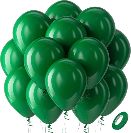 Bezente Green Balloons Latex Party Balloons - 100 Pack 12 inch Round Helium Balloons for Dark Green Themed Wedding Graduation Anniversary Birthday Christmas Party Backdrop Decorations