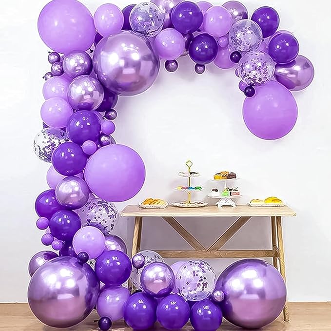 RUBFAC 120pcs Balloons for Birthday Baby Shower Graduation Anniversary Wedding Party Supplies Garland Arch Decoration,12 Inches,Dark Purple