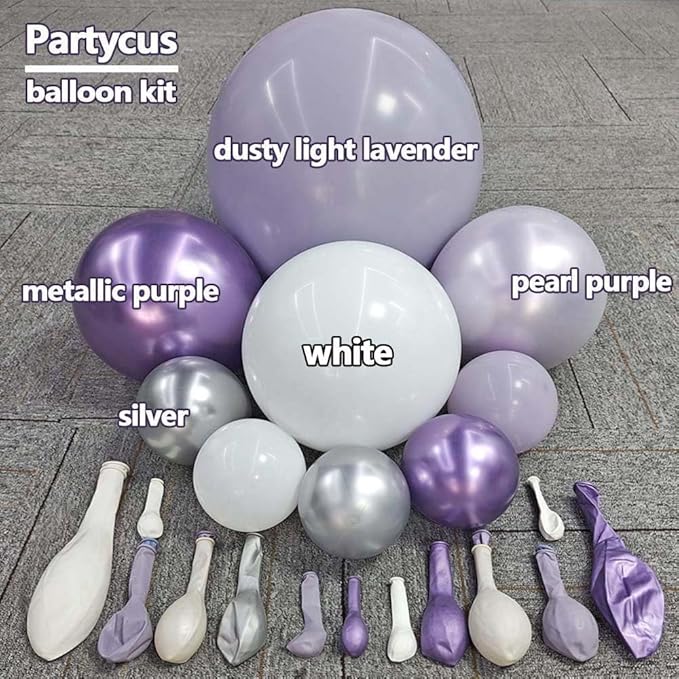 Pastel Purple White Balloon Arch Double Stuffed, Light Lavender Pearl Balloon Garland Kit with Metallic Lilac Silver Color for Bridal Shower Wedding Birthday Graduation Mothers Day Party Decoration