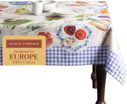 Maison d' Hermine Table Cloth Square Table 100% Cotton 54 x 54 Inches Tablecloth Reusable Decorative for Dining Room Farmhouse Home Valentines Day Decorations Spring Summer - Gourmand