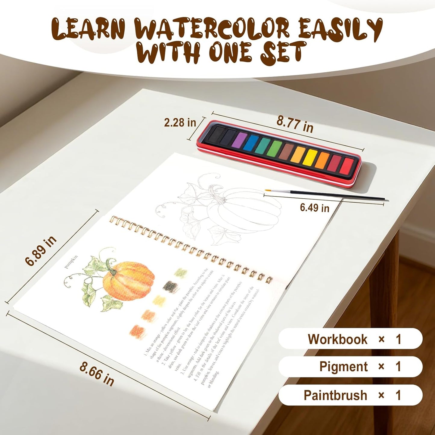 Kivzex Watercolor Workbook for Adults, Beginner Friendly Watercolor Painting Kit Autumn Water Coloring Book, Nature-Themed Practice Art Gift Water Color Paint Book with Palette and Brush