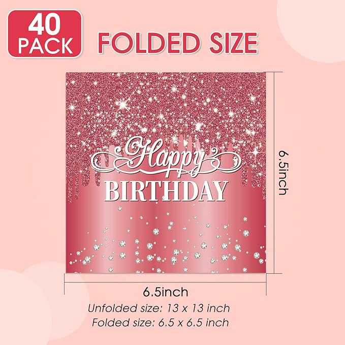 40pcs Happy Birthday Napkins Red Happy Birthday Decorations Disposable Red Diamond Napkins for Baby Shower Birthday Anniversary Engagement Wedding Party supplies