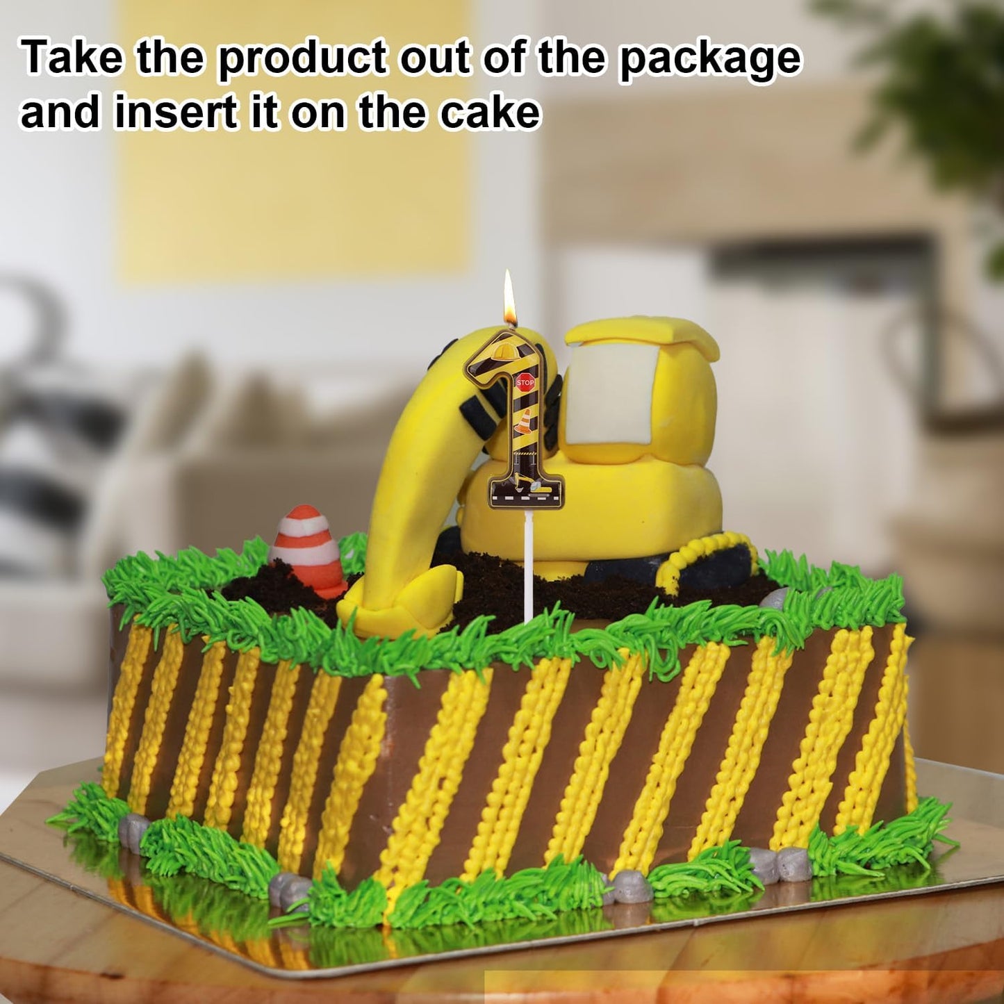 Construction Birthday Number Candles, Yellow & Black Striped Cake Topper Building Theme Party Decorations for Graduation Anniversary Celebration (Number 1)