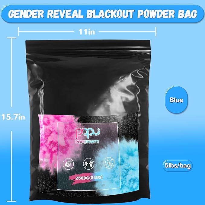 POPUPARTY 1 Pack Black-out Gender Reveal Powder- 5 lbs Blue Powder – Perfect for Baby Gender Reveal, Car Burnout, Color Toss, Photoshoots, Helicopters