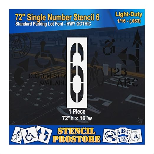 Pavement Stencils - 72 inch Single Number Stencil - 6-72" x 16" x 1/16" (63 mil) - Light-Duty