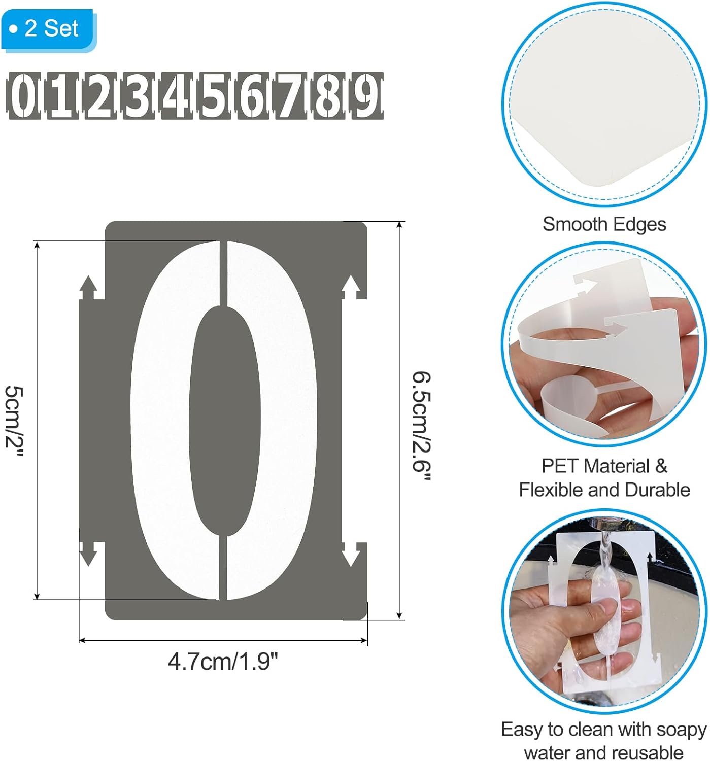 PATIKIL 20Pcs 2 Inch Large Number Stencils, 0-9 Address Number Stencil, Reusable Plastic Digital Templates for Crafts Drawing Wood Stencils Templates White