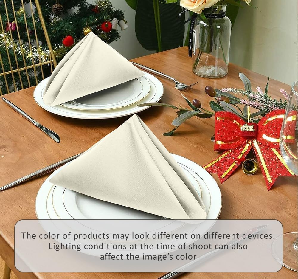 Ruvanti Cloth Napkins Set of 6, 18x18 Inches Napkins Cloth Washable, Soft, Durable, Absorbent, Cotton Blend. Table Dinner Napkins Cloth for Hotel, Lunch, Restaurant, Wedding Parties - Ivory