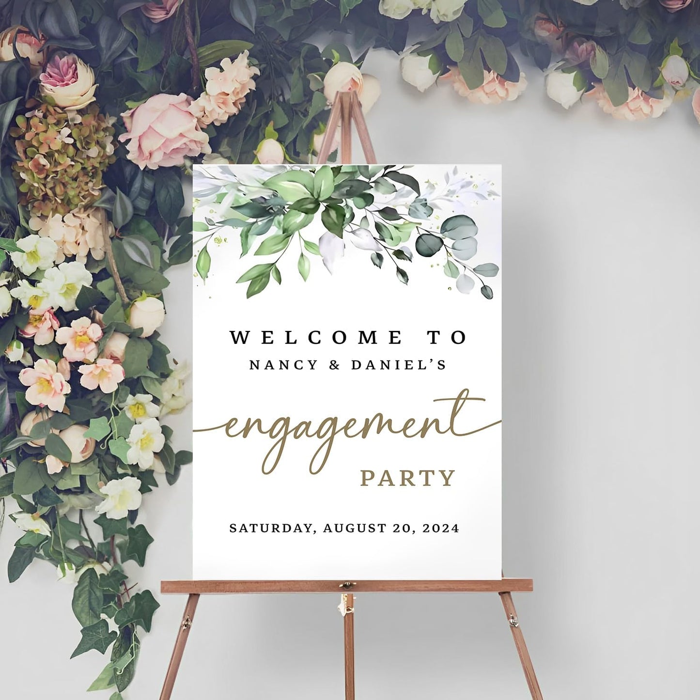 Engagement Welcome Sign, Greenery Style, Full Size, Plastic, 12x18 inches