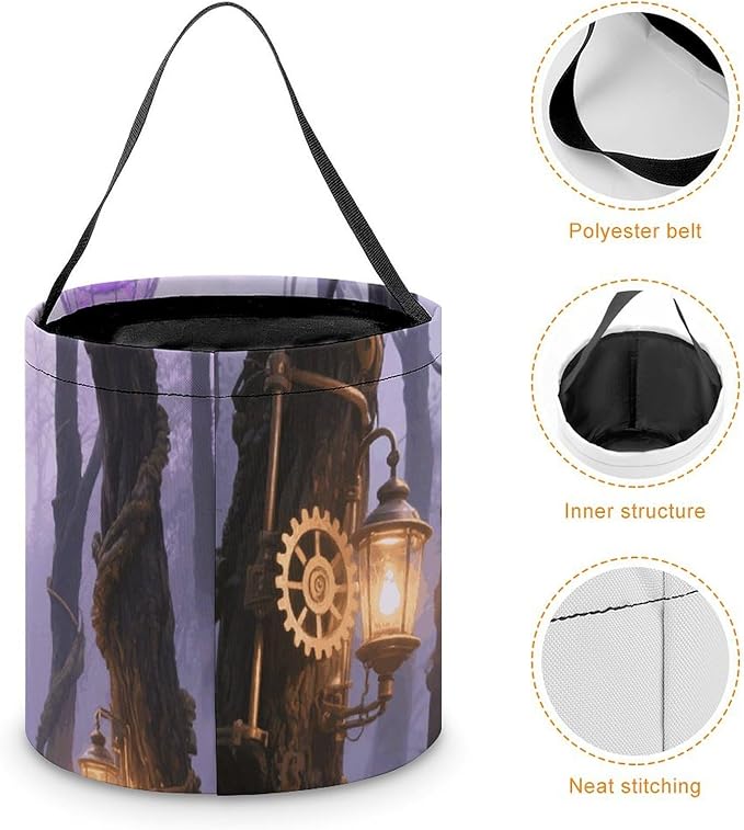 Halloween Candy Bucket - Gothic Fog Forest Trick Or Treat Candy Bag, Gift Bag for Party Favor Supplies