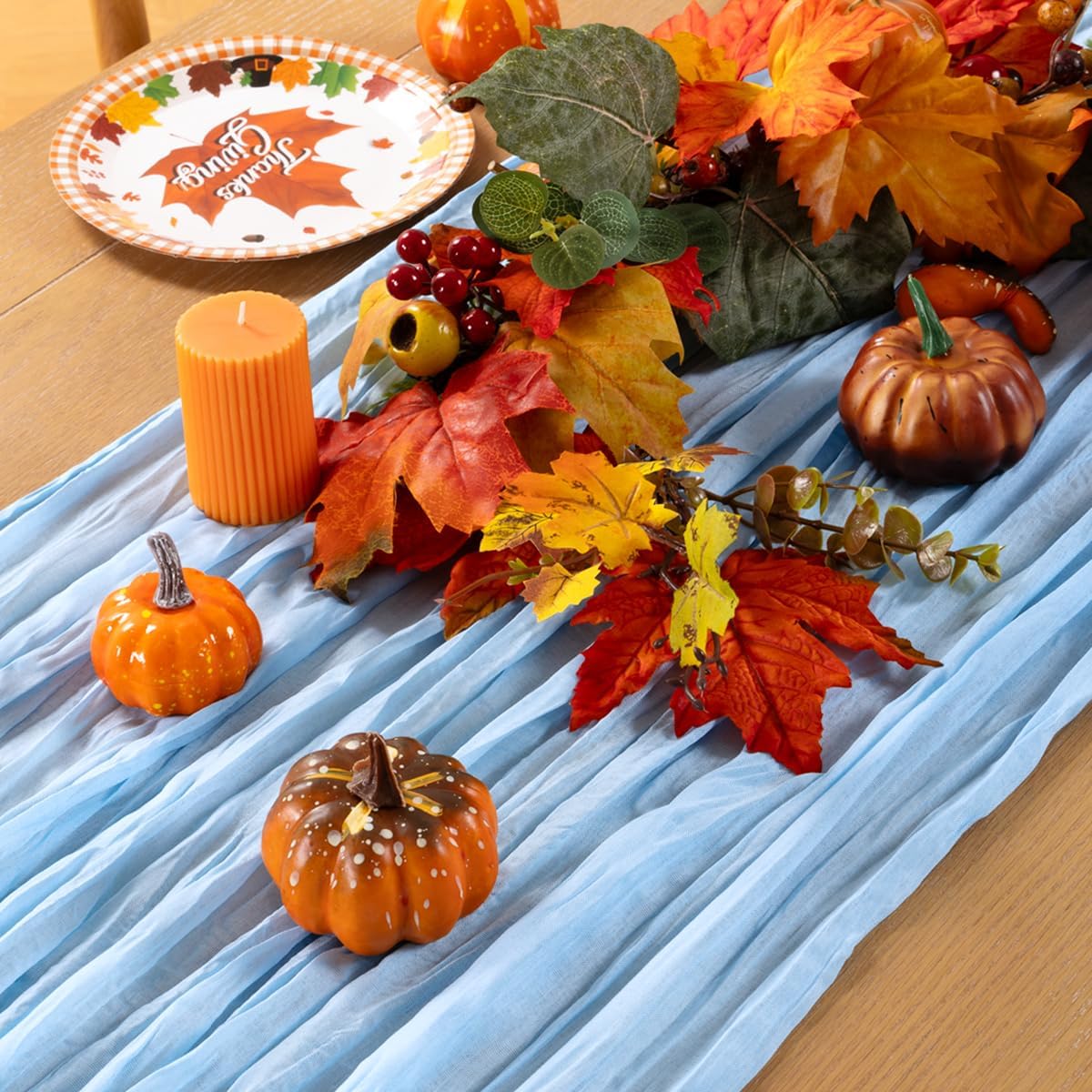 MLMC Light Blue Table Runner Baby Blue Cheesecloth Table Runner 10ft Baby Shower Decorations Rustic Gauze Fall Cheese Cloth Centerpiece 35x120 Inches for Gender Reveal Birthday Party Wedding Decor