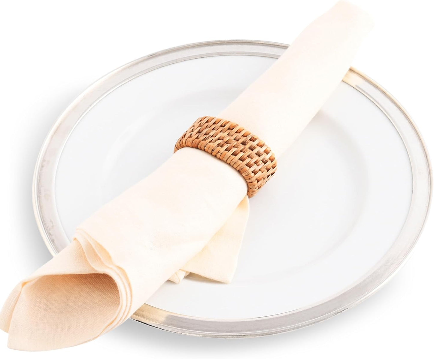Vagabond House Wicker Rattan Napkin Ring Set – Rattan Decor, House Naturals – Eco-Friendly, Designer Handmade, Boho Natural Woven Set of 4