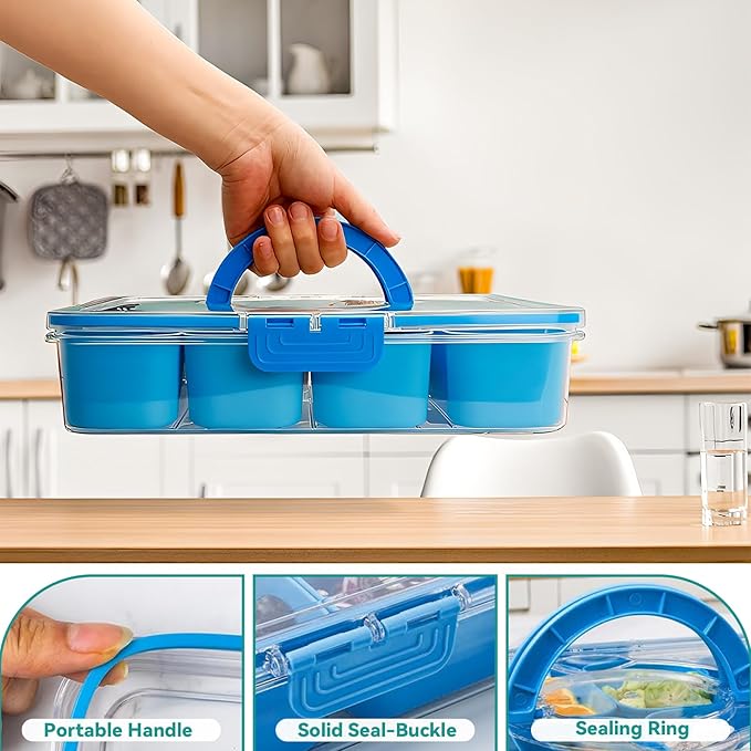 Snackle Box Container, Divided Serving Tray with Lid and Handl 8 Compartments Snacks Box,Candy Snack Fruit and Veggie Tray, Suitable for Picnics Trips Parties and Holidays