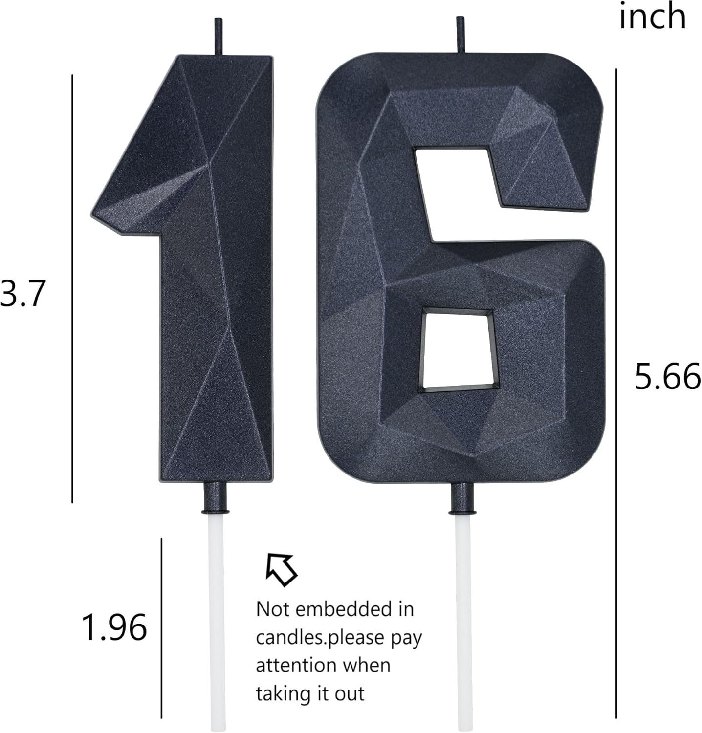 DERVENTA Large Birthday Candle Number 3D Black 3.7 inch Party Celebration Anniversary Decoration Cake Topper 1 Piece (Number 16 Black)