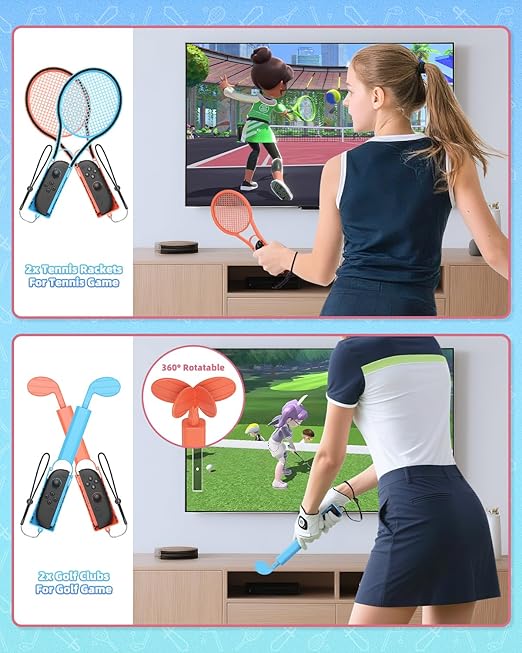 [𝗦𝘄𝗶𝘁𝗰𝗵 𝟮/𝟭 𝗖𝗼𝗺𝗽𝗮𝘁𝗶𝗯𝗹𝗲] - Switch Sports Accessories Bundle for Nintendo Switch 2 (2025)/ Switch 1/ OLED, MENEEA 13-in-1 Family Party Kit with Carrying Bag - Compatible with Joy-con 2 & All Switch Sports Game