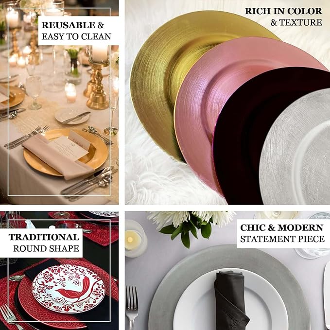 Efavormart 12 pcs 13" Blush Rose Gold Round Charger Plates for Tabletop Decor Holiday Wedding Catering Event Decoration