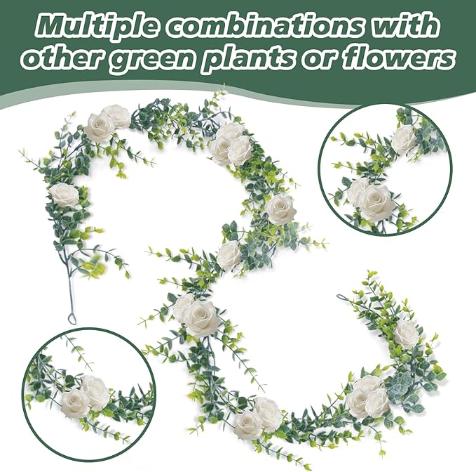 2 Pcs Eucalyptus Garland - Artificial Eucalyptus Vines Garlands Artificial Greenery Garland for Decoration Green Fake Vines for Wedding Backdrop Fireplace Wall Table Porch Staircase Decor